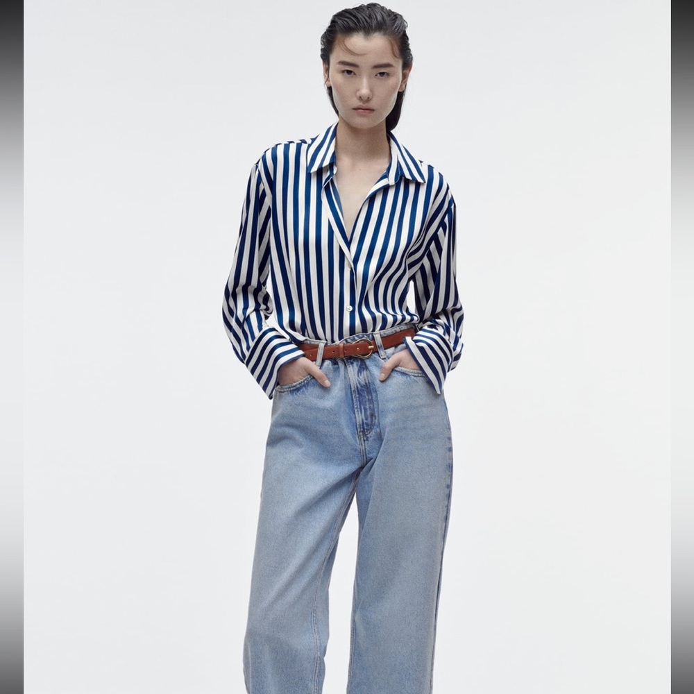 NWT Zara satin effect flowy striped shirt XS